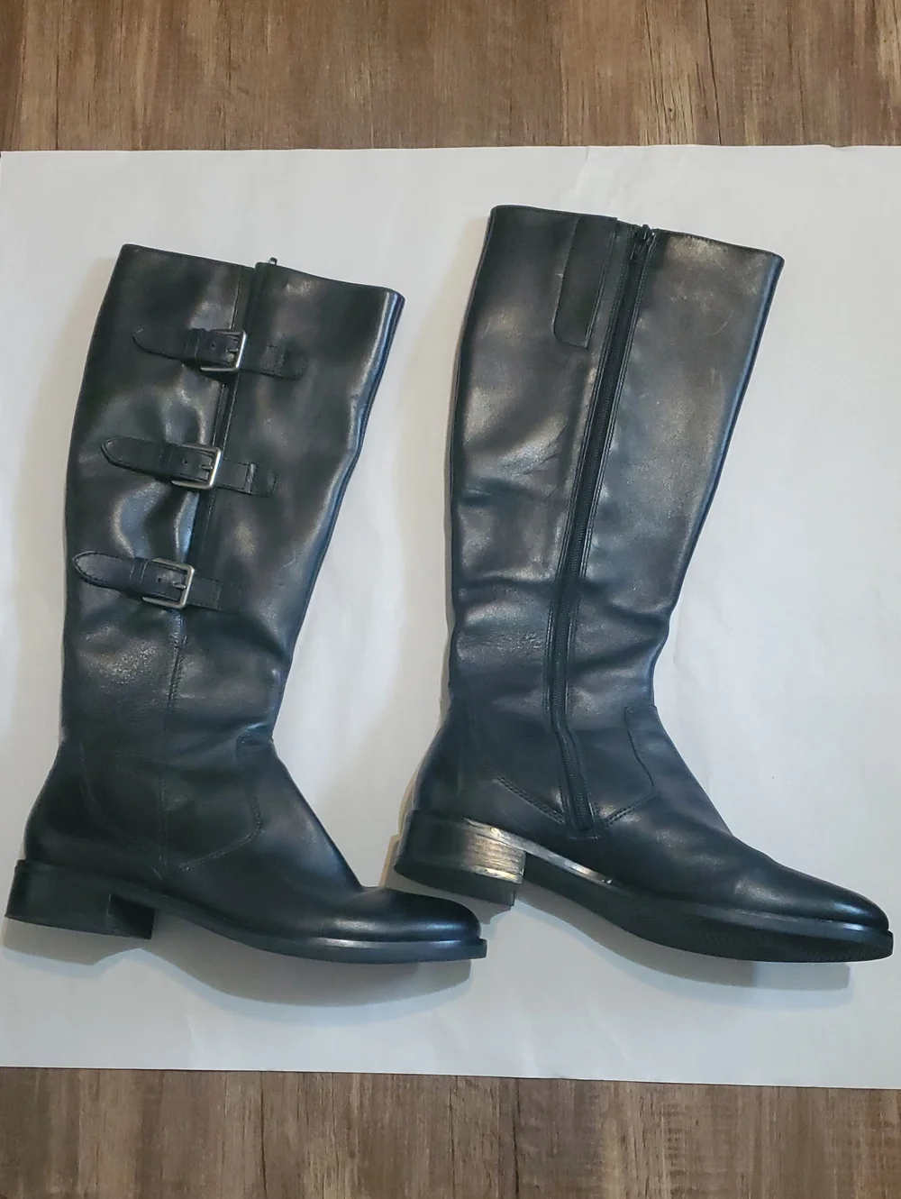 Women's Ecco Hobart Tall Black Leather Knee-High Buckle Riding Boots Size 10